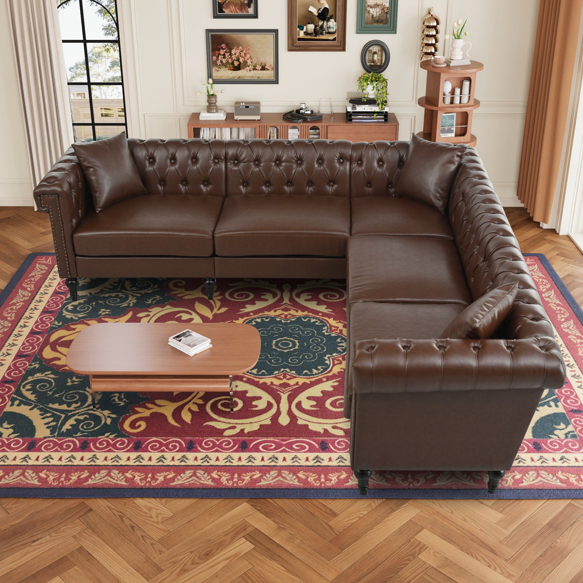 Man Cave 5-Seat Sectional Sofa with Dark Brown PU Leather