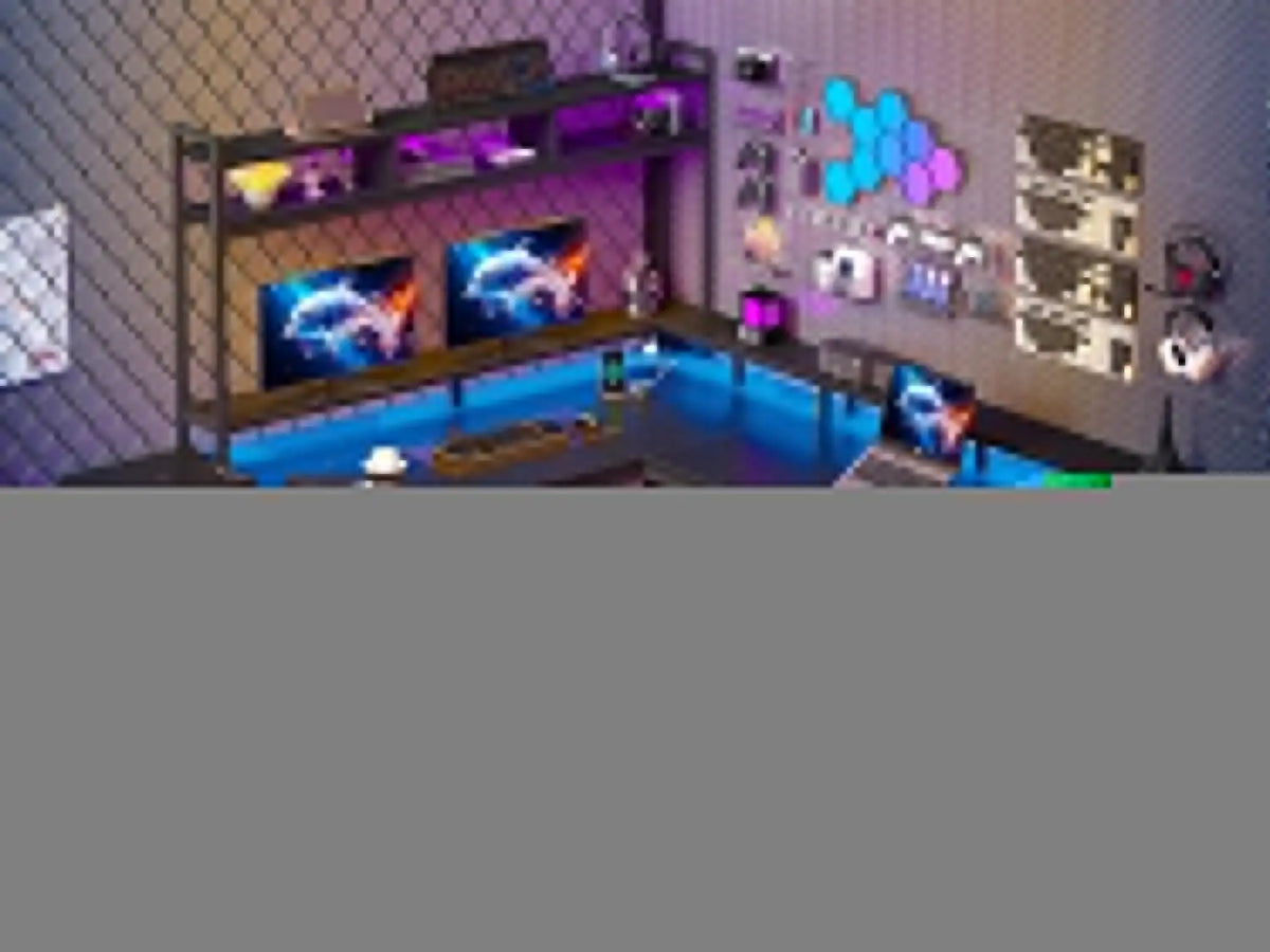 L-Shaped Computer Desk with Storage, Power Outlets & LED Lighting