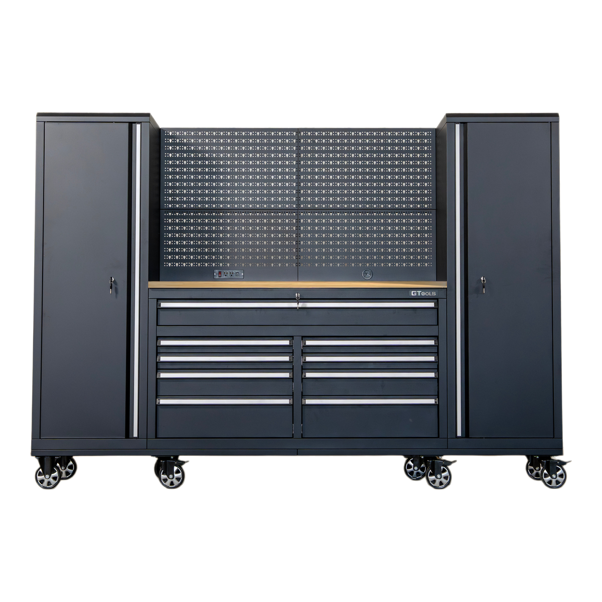 100-Inch Rolling Tool Chest Workstation with Pegboard & Power