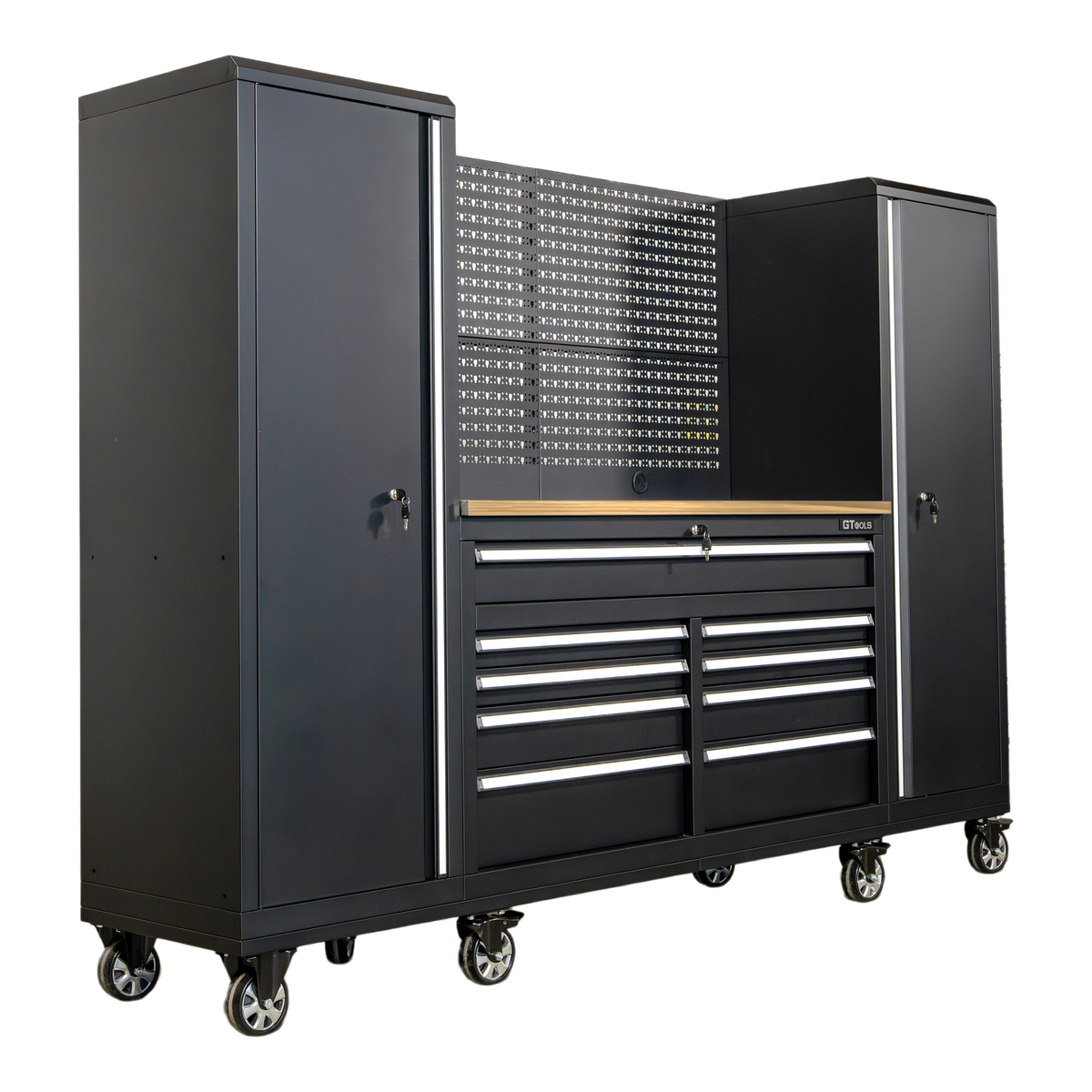 100-Inch Rolling Tool Chest Workstation with Pegboard & Power