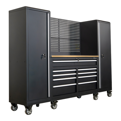 100-Inch Rolling Tool Chest Workstation with Pegboard & Power