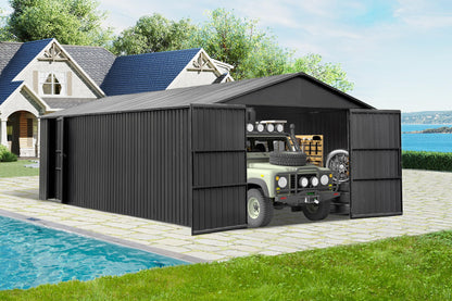 12x25-Foot Outdoor Metal Garage Shed with Lockable Doors