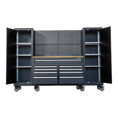 100-Inch Rolling Tool Chest Workstation with Pegboard & Power