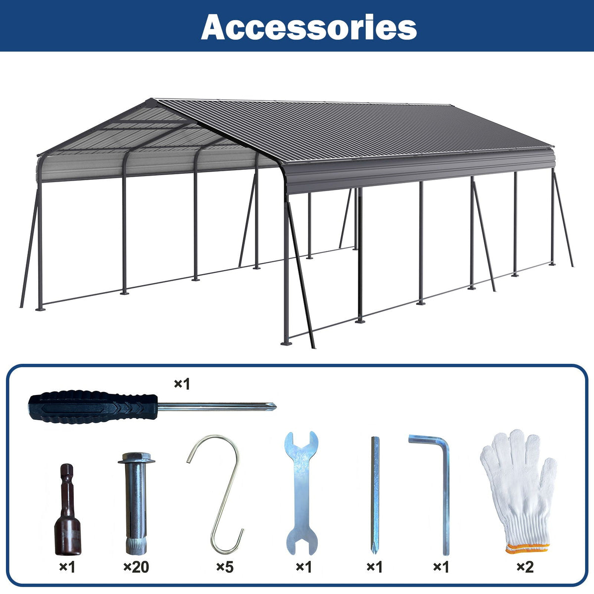 13x26.5-Foot Galvanized Steel Carport – 100 MPH Wind Rating