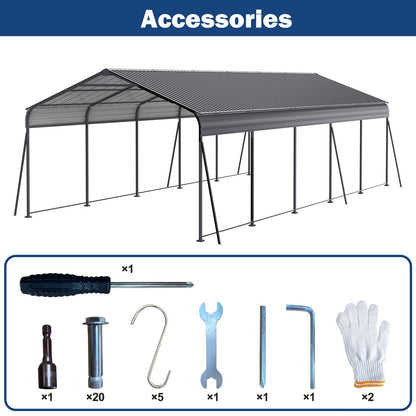13x26.5-Foot Galvanized Steel Carport – 100 MPH Wind Rating