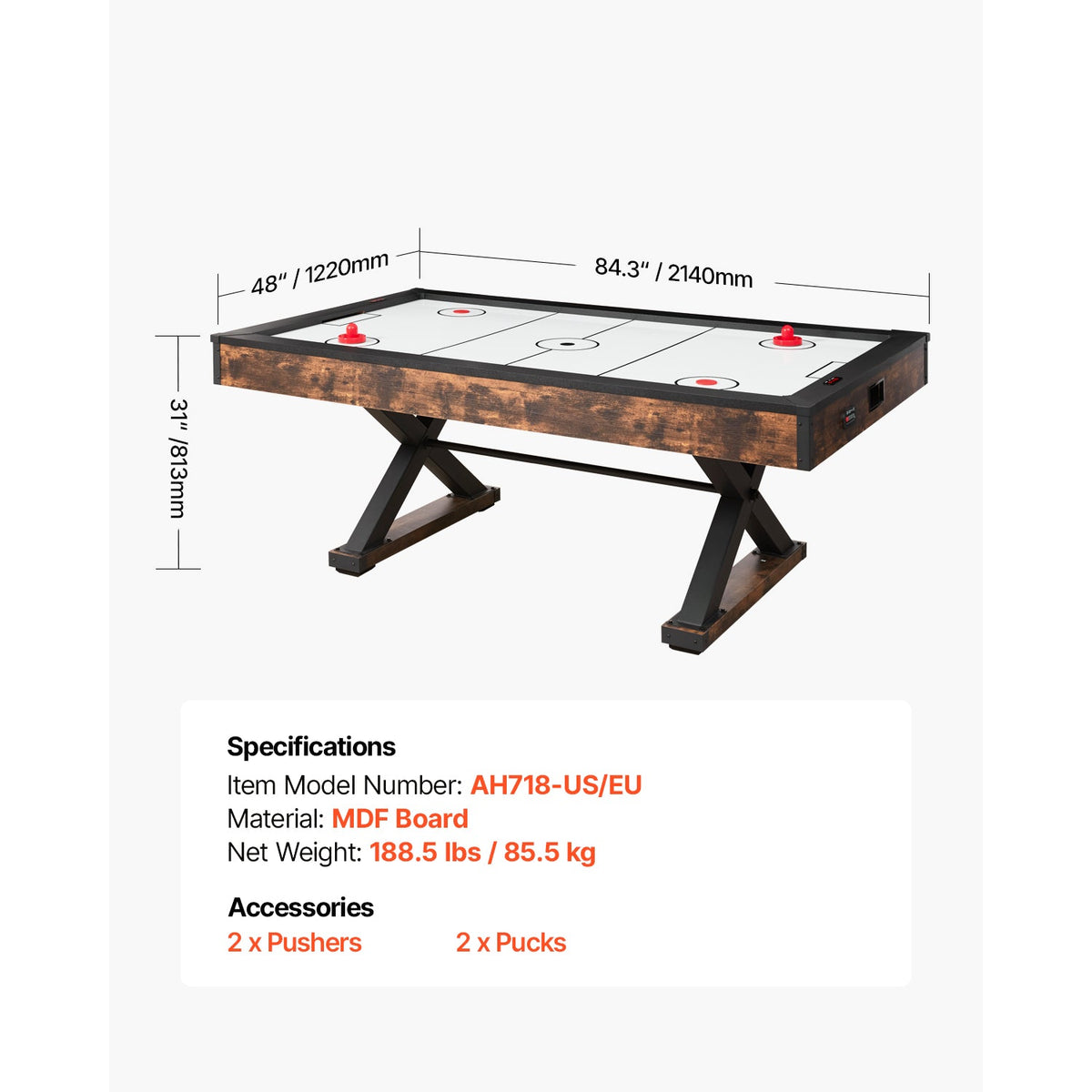 84-Inch Air Hockey Table with Electronic Scorer
