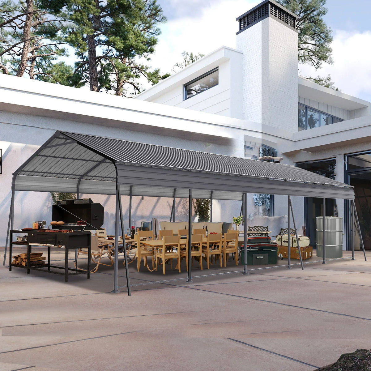 13x26.5-Foot Galvanized Steel Carport – 100 MPH Wind Rating