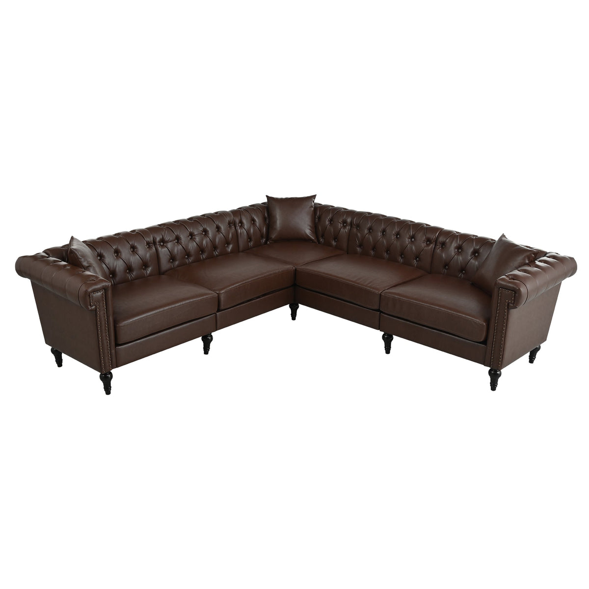 Man Cave 5-Seat Sectional Sofa with Dark Brown PU Leather