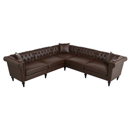 Man Cave 5-Seat Sectional Sofa with Dark Brown PU Leather