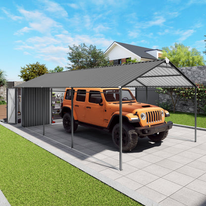 Galvanized Steel Carport with Attached Storage Shed