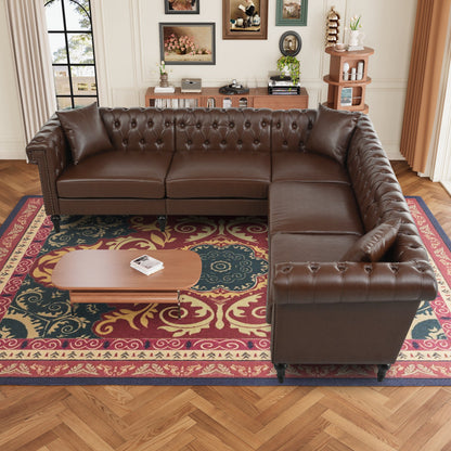 Man Cave 5-Seat Sectional Sofa with Dark Brown PU Leather