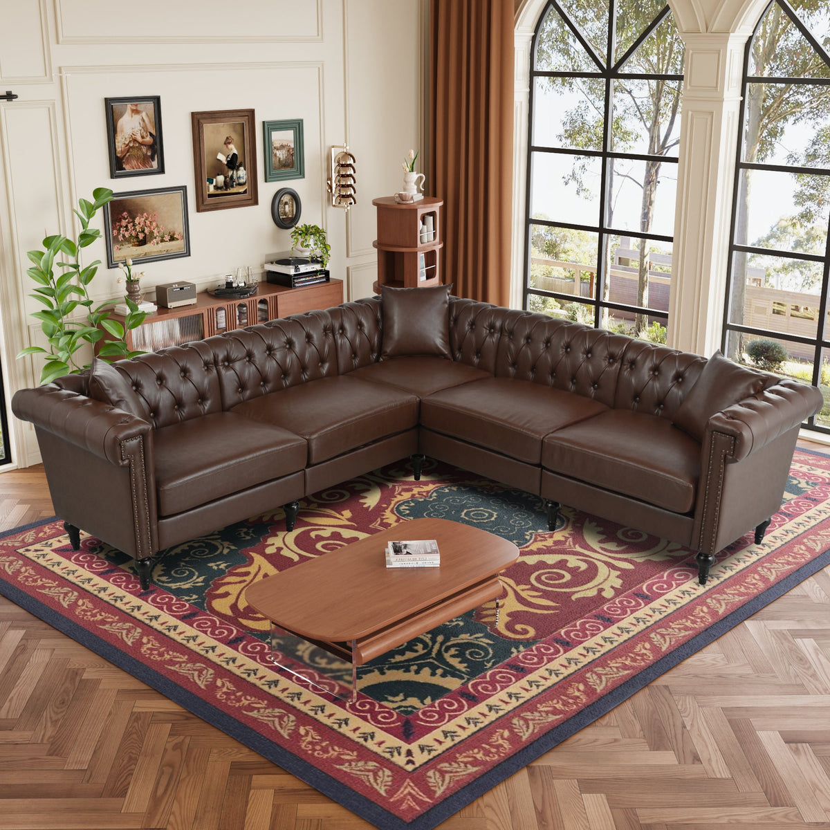 Man Cave 5-Seat Sectional Sofa with Dark Brown PU Leather