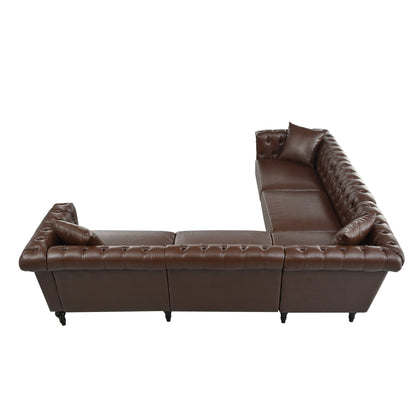 Man Cave 5-Seat Sectional Sofa with Dark Brown PU Leather
