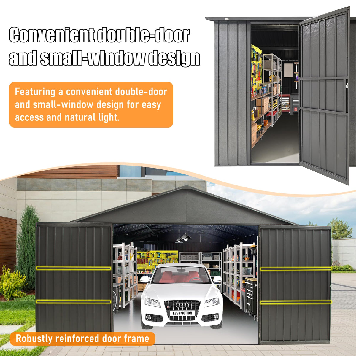 12x25-Foot Outdoor Metal Garage Shed with Lockable Doors