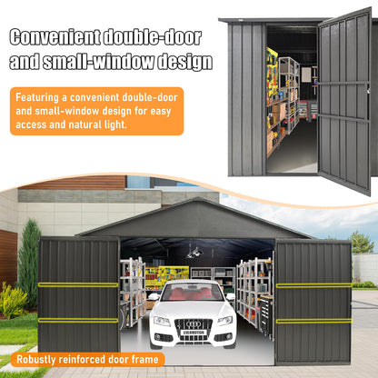 12x25-Foot Outdoor Metal Garage Shed with Lockable Doors