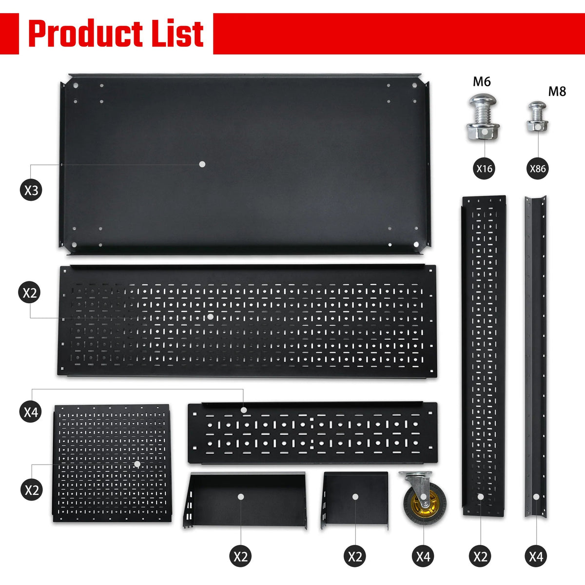 Industrial Steel Rolling Tool Cart with Pegboards &amp; 3 Shelves