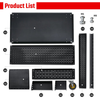 Industrial Steel Rolling Tool Cart with Pegboards &amp; 3 Shelves