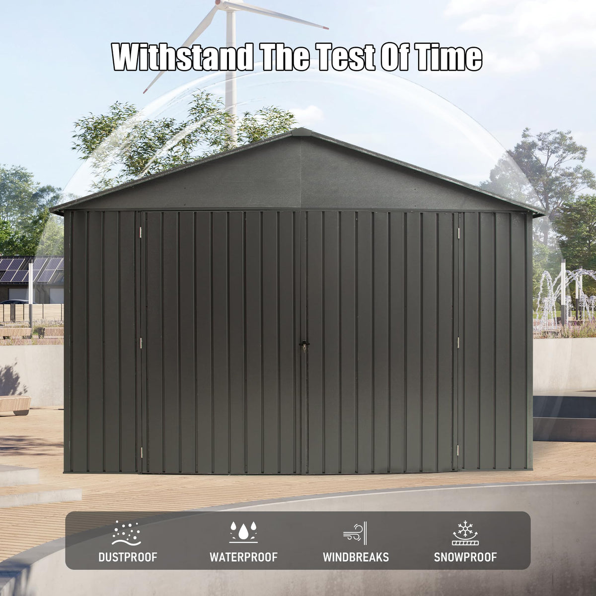 12x25-Foot Outdoor Metal Garage Shed with Lockable Doors