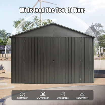 12x25-Foot Outdoor Metal Garage Shed with Lockable Doors