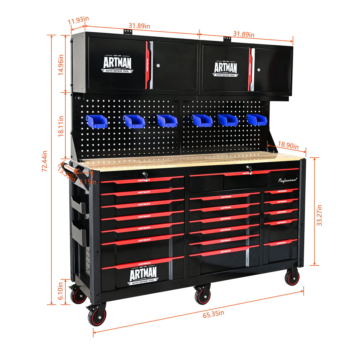 19-Drawer Heavy-Duty Mobile Tool Cart with Locking Wheels