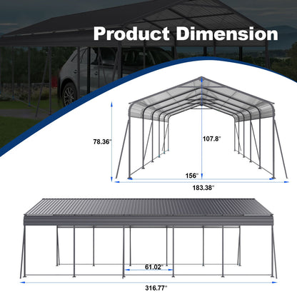 13x26.5-Foot Galvanized Steel Carport – 100 MPH Wind Rating