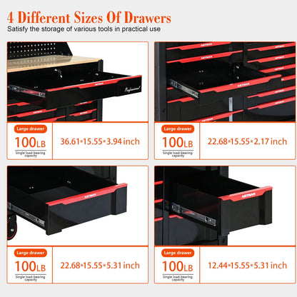 19-Drawer Heavy-Duty Mobile Tool Cart with Locking Wheels