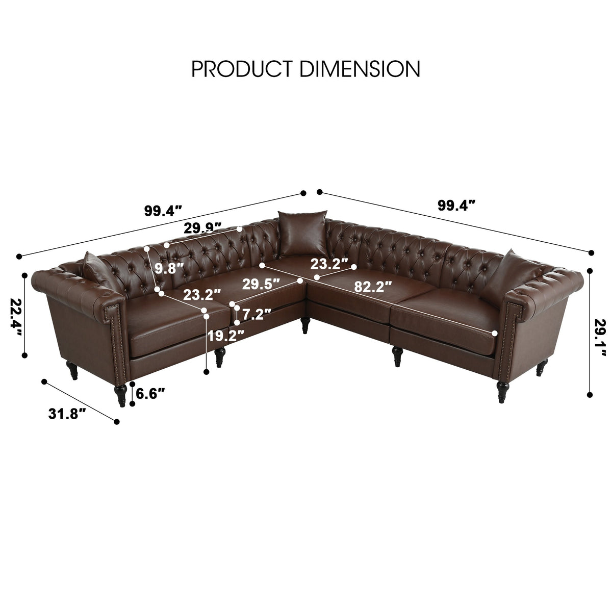 Man Cave 5-Seat Sectional Sofa with Dark Brown PU Leather