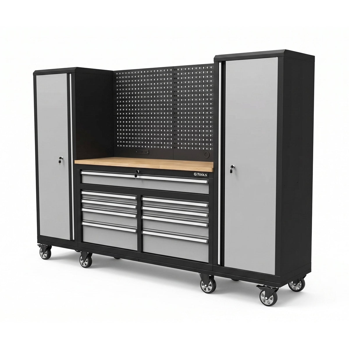 100-Inch Rolling Tool Chest Workstation with Pegboard & Power