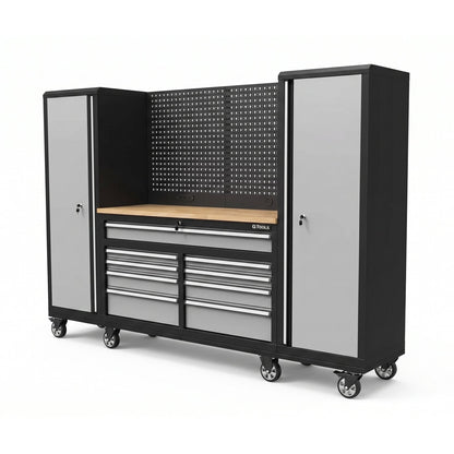 100-Inch Rolling Tool Chest Workstation with Pegboard & Power