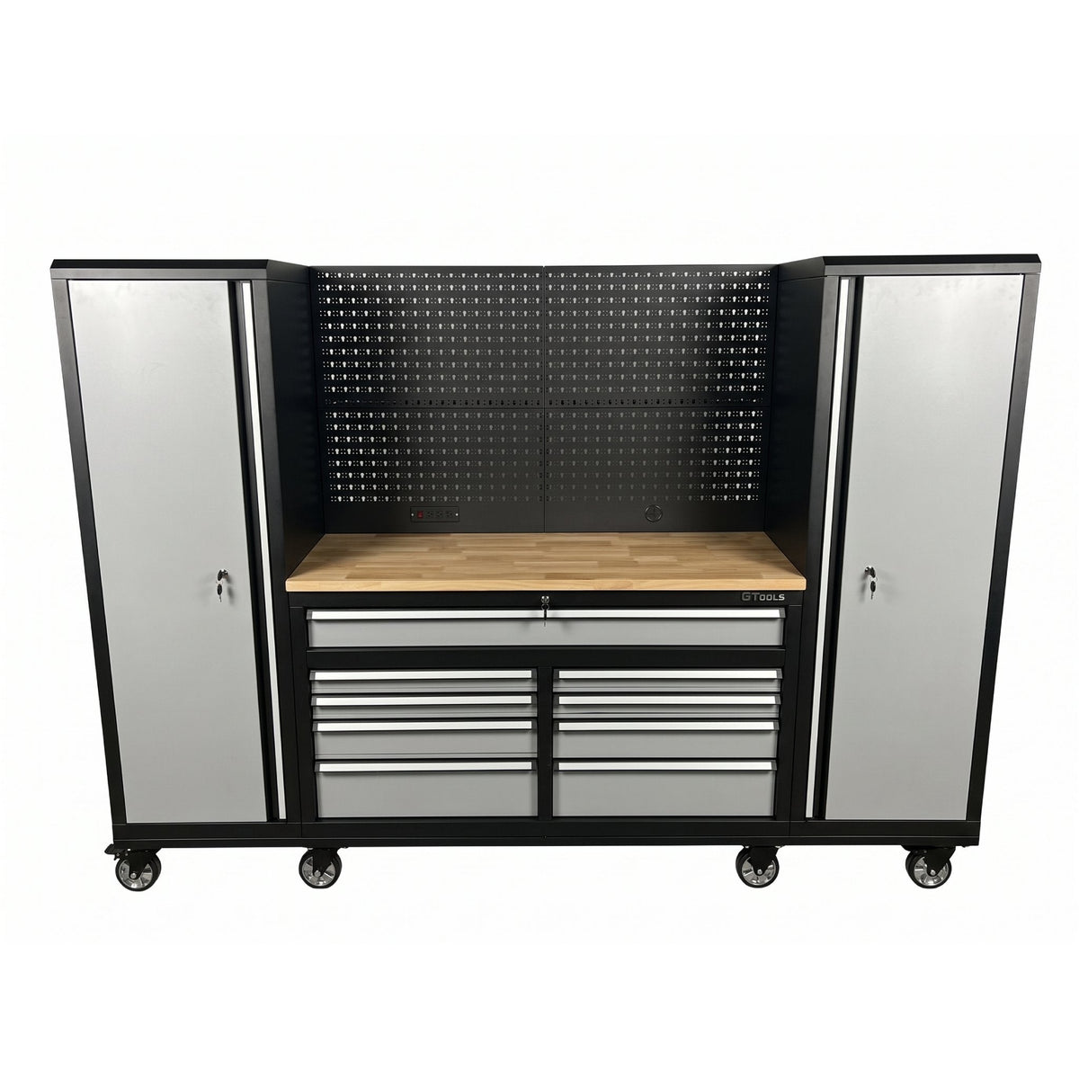 100-Inch Rolling Tool Chest Workstation with Pegboard & Power
