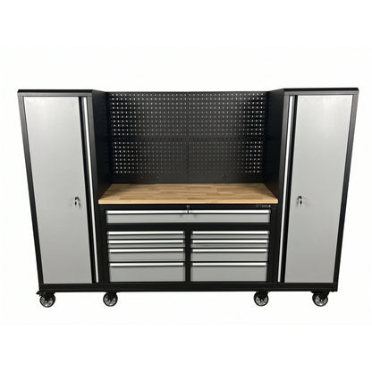 100-Inch Rolling Tool Chest Workstation with Pegboard & Power