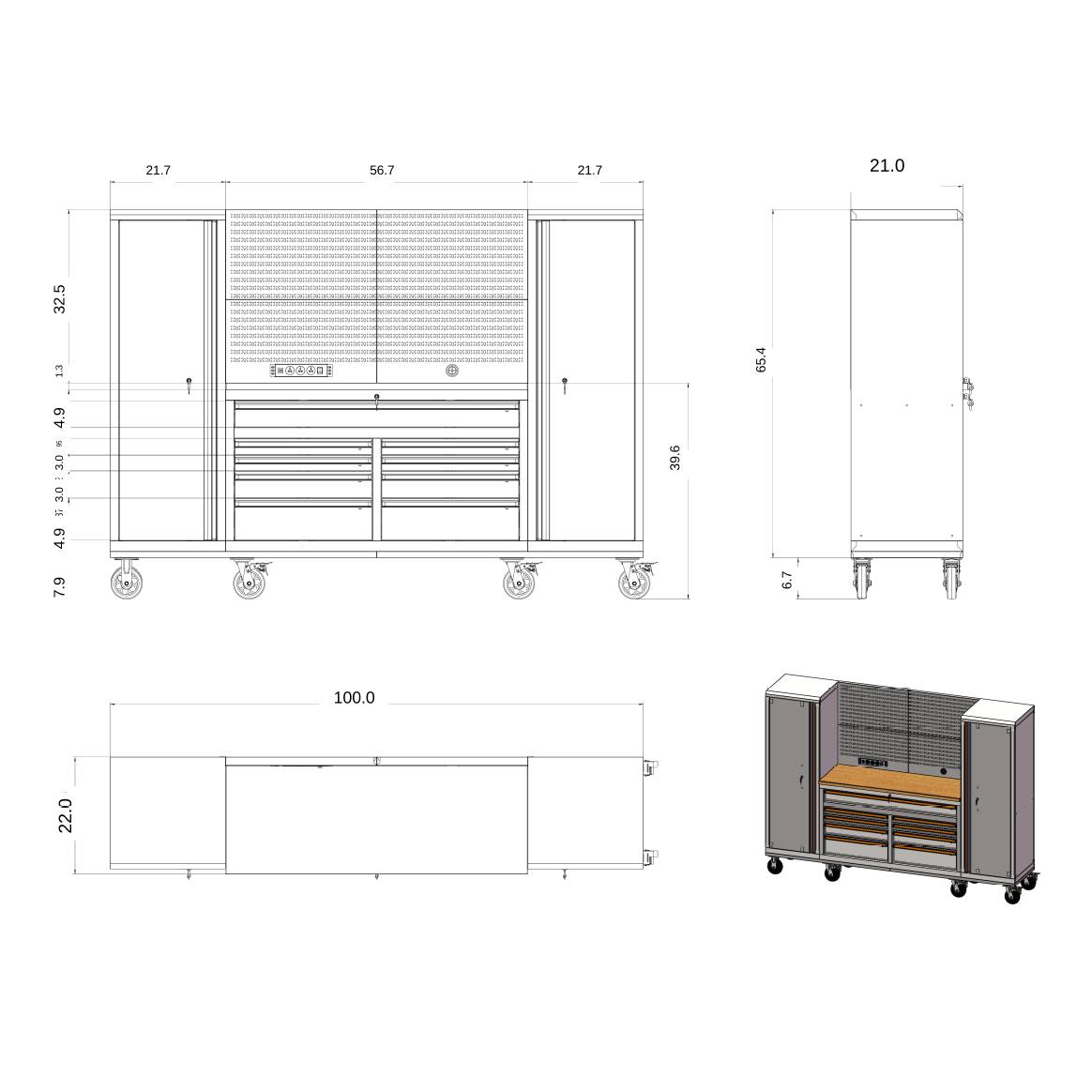 100-Inch Rolling Tool Chest Workstation with Pegboard & Power