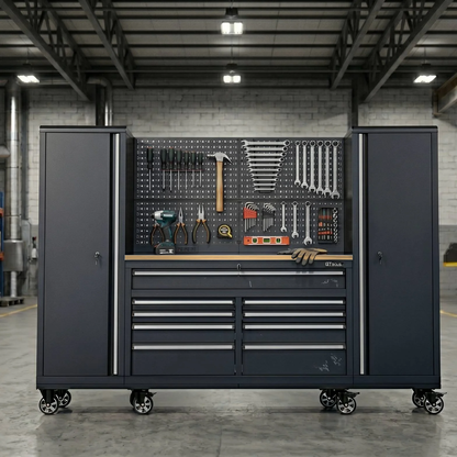 100-Inch Rolling Tool Chest Workstation with Pegboard & Power