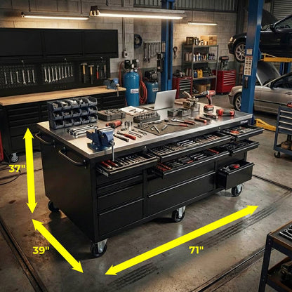 GTools 71-Inch Garage Island Workbench with 15 Drawers
