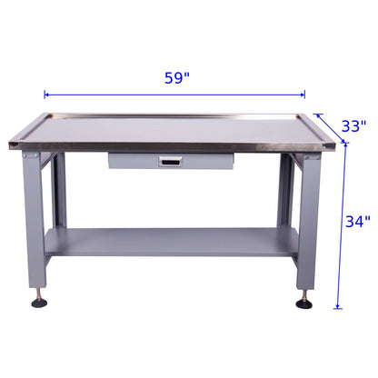 59-Inch Mechanics Workbench with Stainless Steel Top & Drain