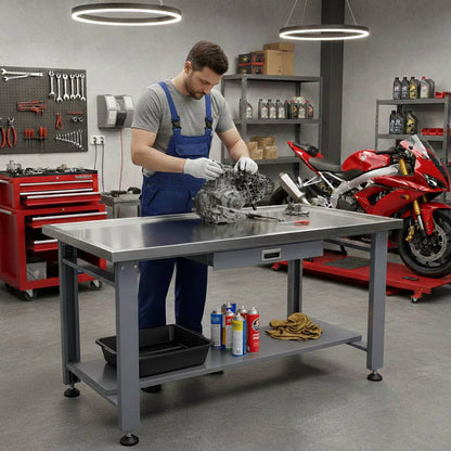 59-Inch Mechanics Workbench with Stainless Steel Top & Drain