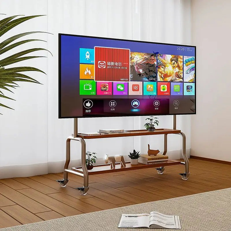Double-Layer Mobile TV Floor Stand for 32–75 Inch TVs