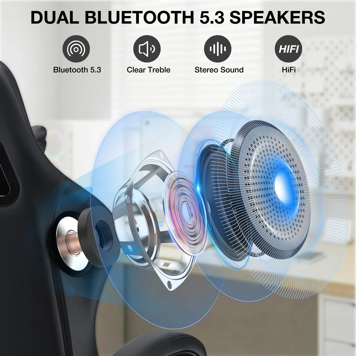 Hoffree 4.2 Gaming Chair with Massage &amp; Bluetooth Speakers