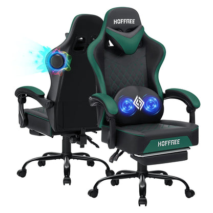 Hoffree 4.2 Gaming Chair with Massage &amp; Bluetooth Speakers