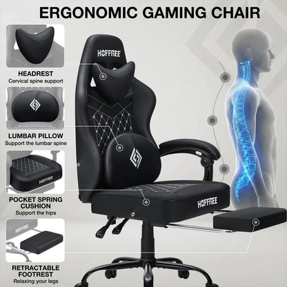 Hoffree 4.2 Gaming Chair with Massage &amp; Bluetooth Speakers