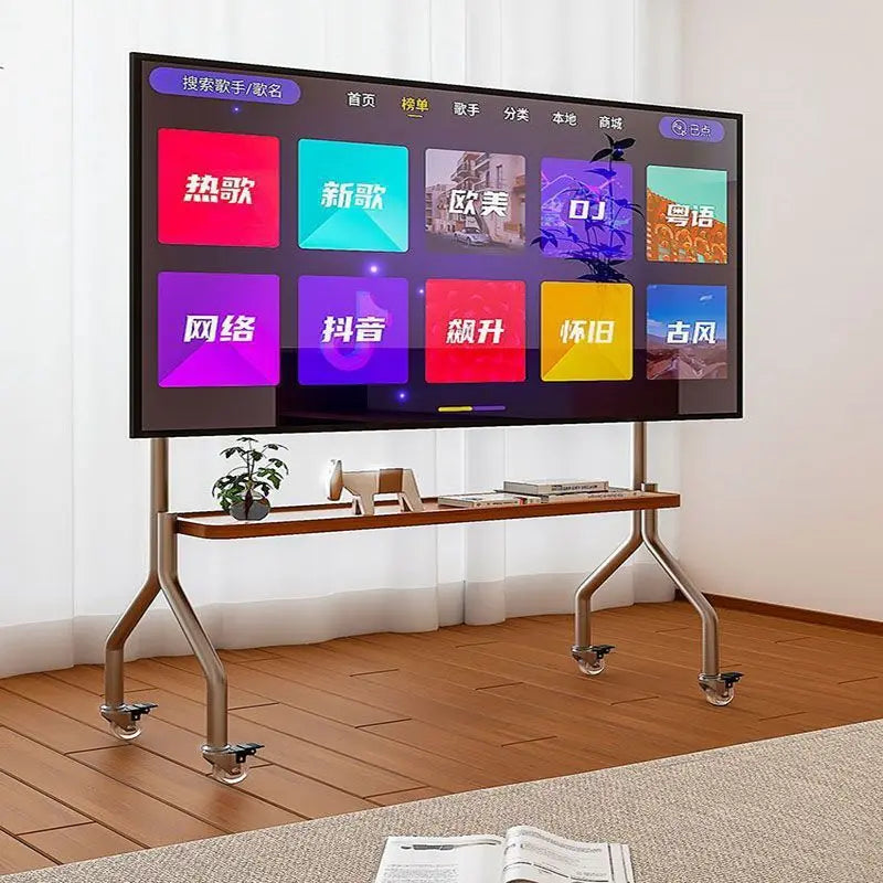 Double-Layer Mobile TV Floor Stand for 32–75 Inch TVs