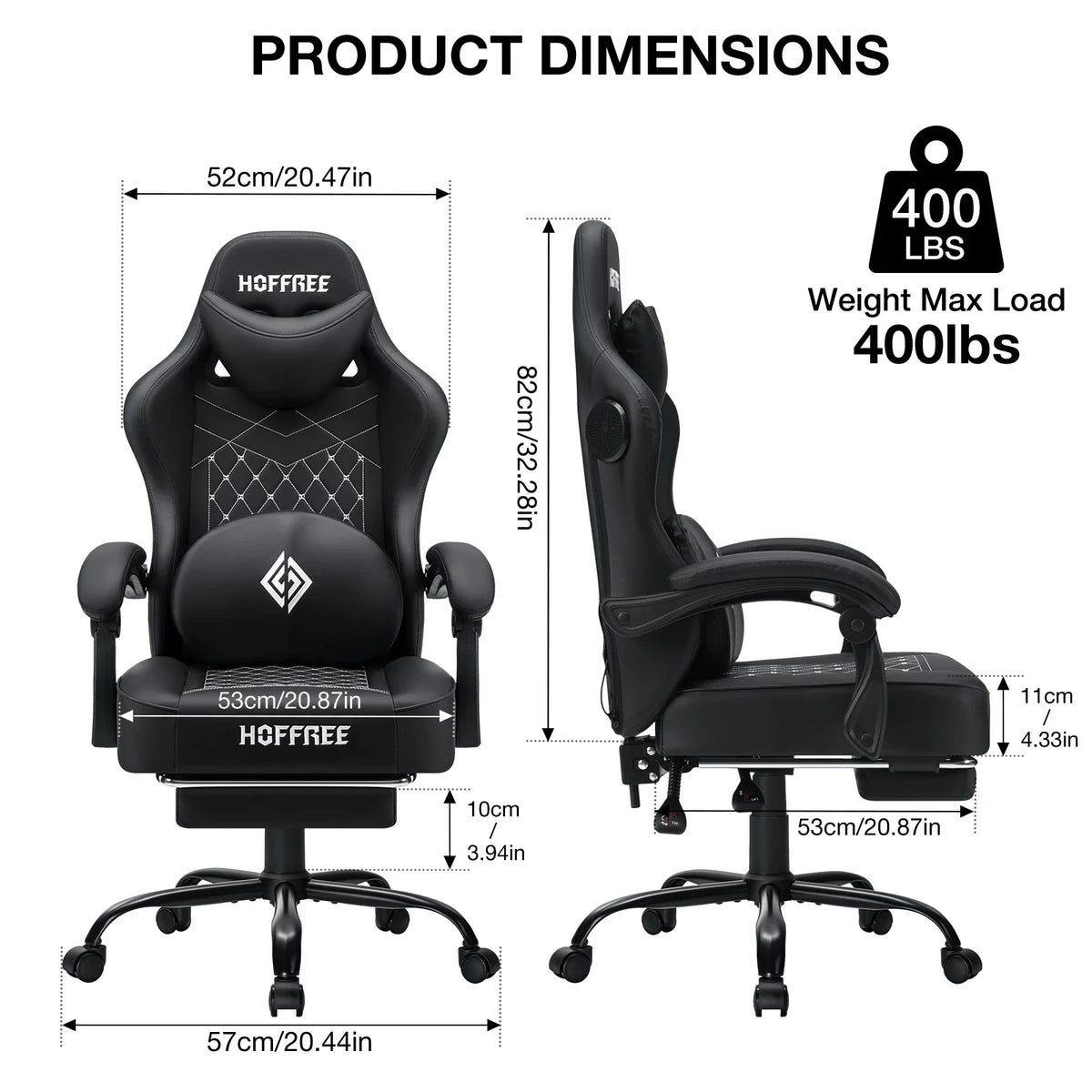 Hoffree 4.2 Gaming Chair with Massage &amp; Bluetooth Speakers