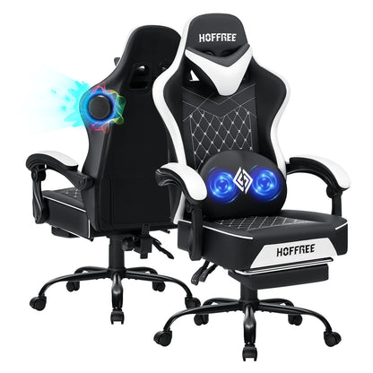 Hoffree 4.2 Gaming Chair with Massage &amp; Bluetooth Speakers