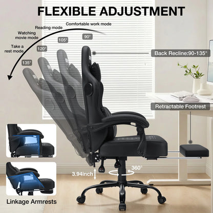 Hoffree 4.2 Gaming Chair with Massage &amp; Bluetooth Speakers