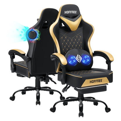 Hoffree 4.2 Gaming Chair with Massage &amp; Bluetooth Speakers