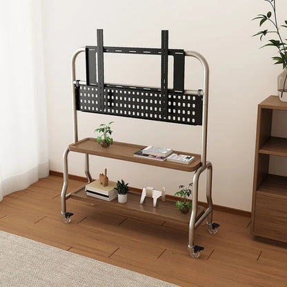 Double-Layer Mobile TV Floor Stand for 32–75 Inch TVs
