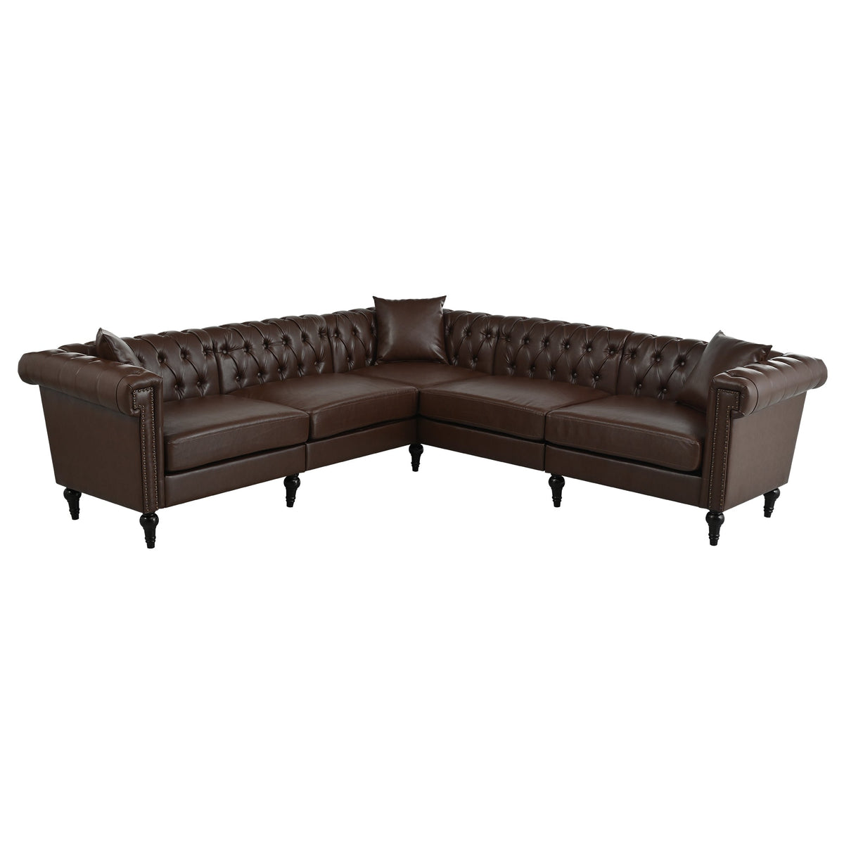 Man Cave 5-Seat Sectional Sofa with Dark Brown PU Leather