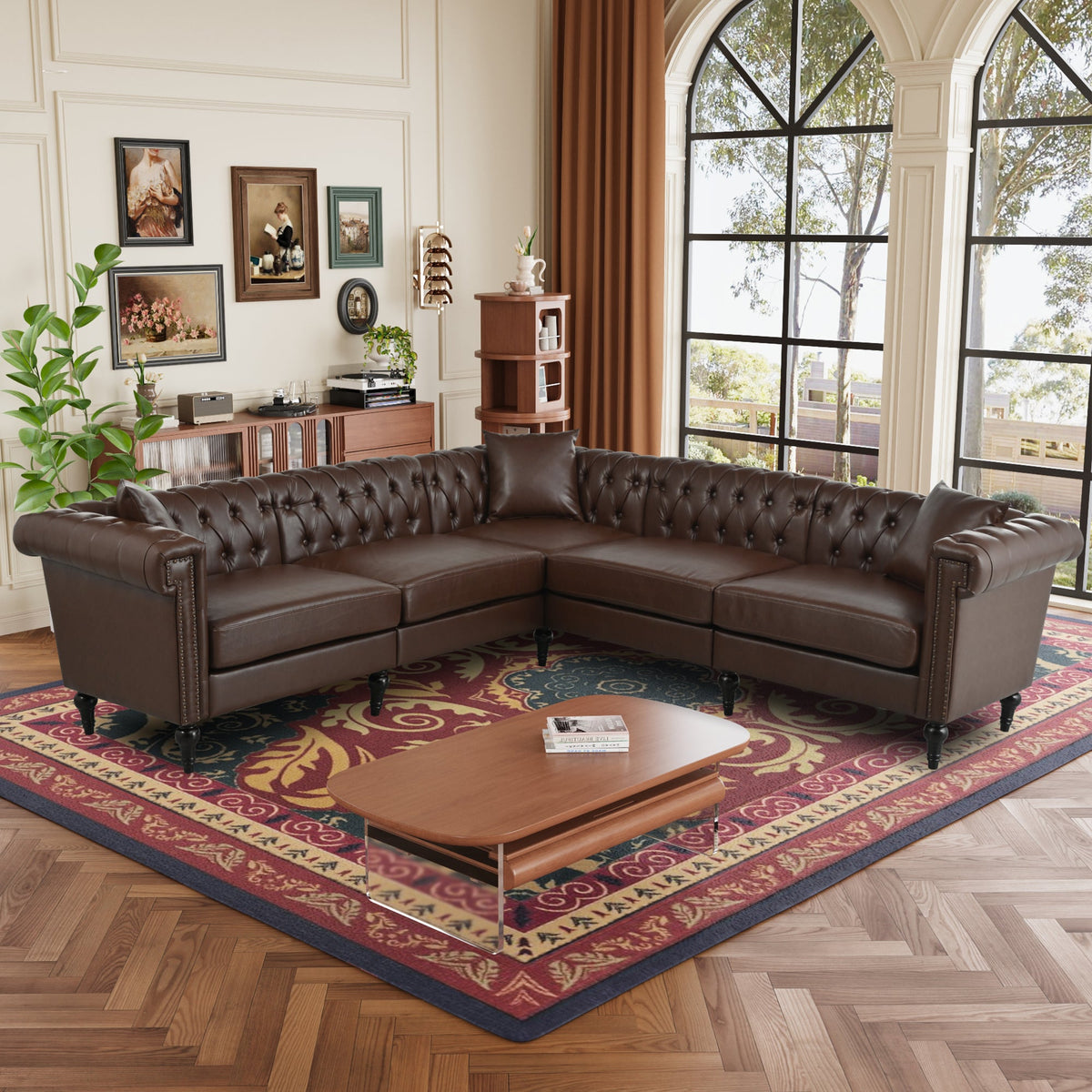 Man Cave 5-Seat Sectional Sofa with Dark Brown PU Leather