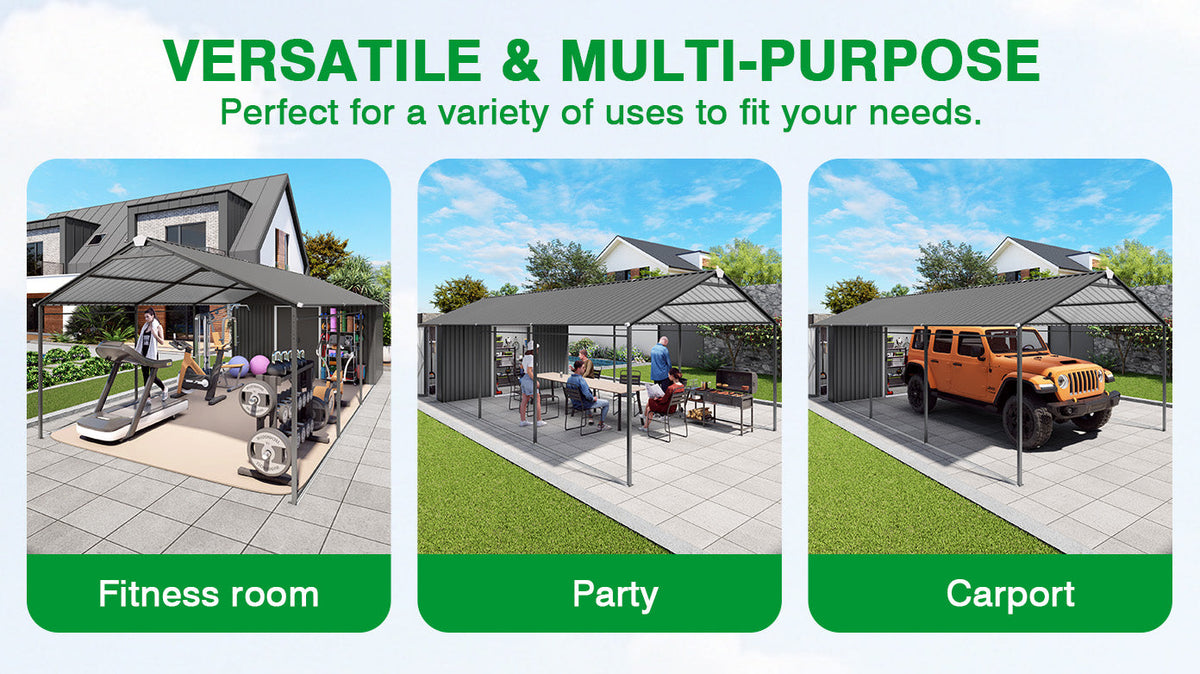 Galvanized Steel Carport with Attached Storage Shed
