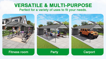 Galvanized Steel Carport with Attached Storage Shed